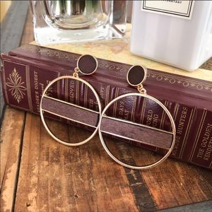 Wood & Gold Circle Drop Earrings